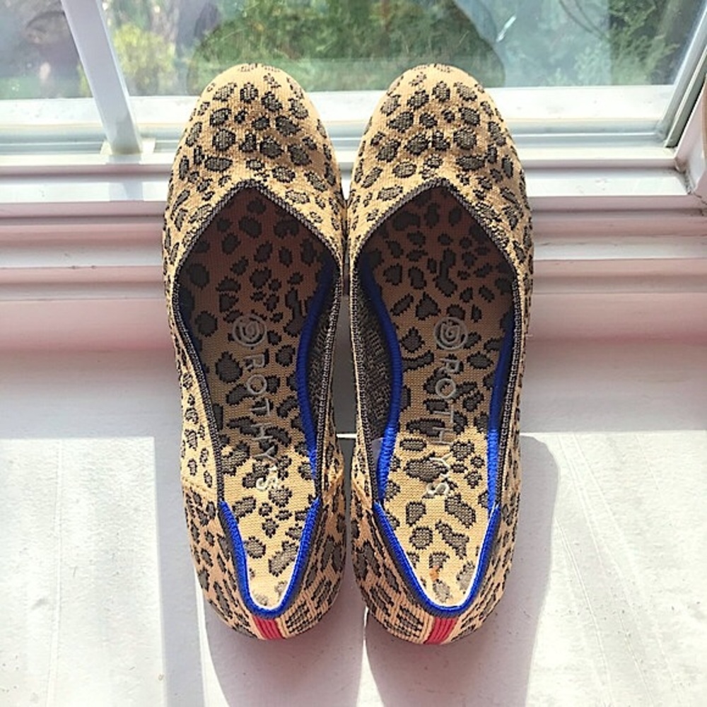Rothy's Leopard Print Flats with Blue Trim - Picture 5 of 10
